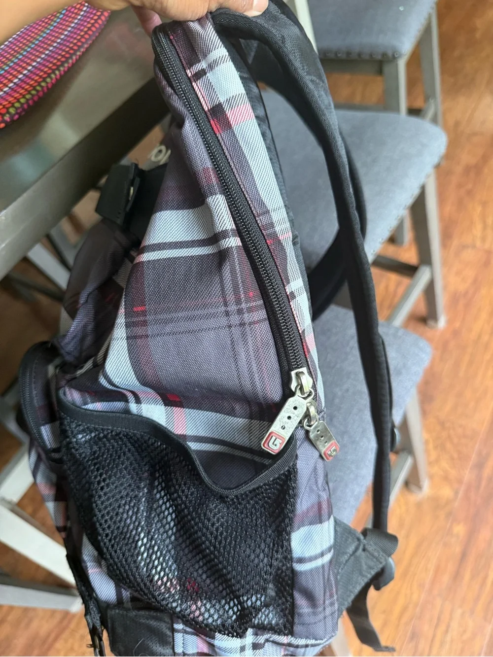 Vintage Burton Gray Plaid Backpack with Red Accents